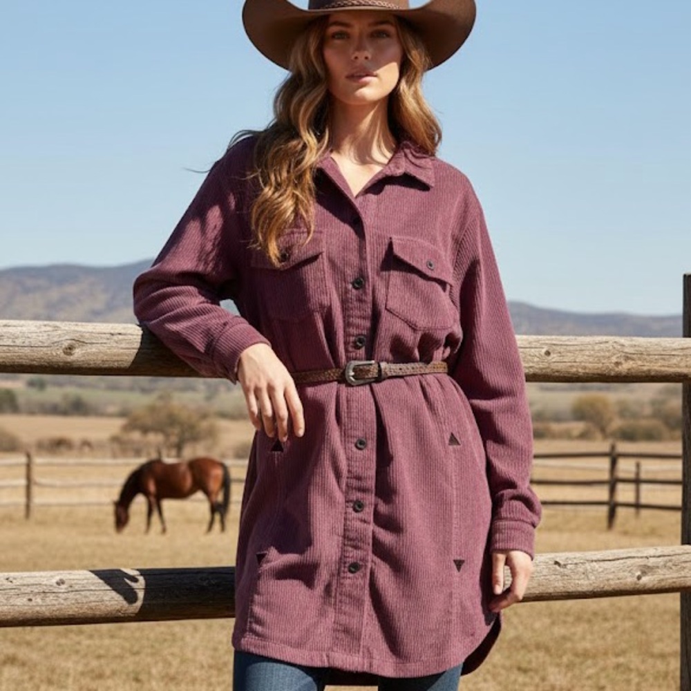 Ariat Women's Mauve Corduroy 100% Cotton Shacket Size L